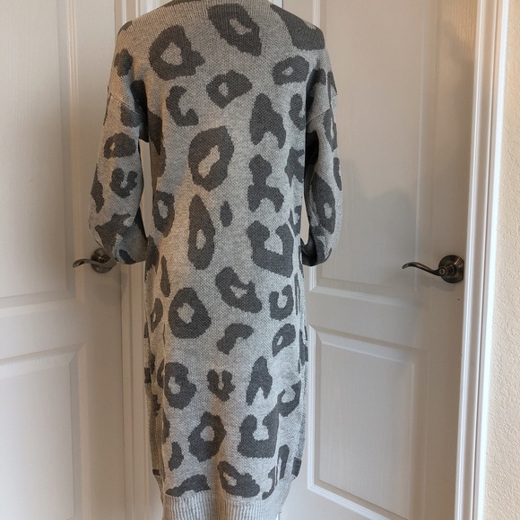 Sale Leopard print long sweater Coat cardigan Gray - Picture 3 of 7